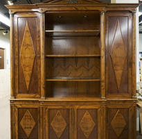 Neoclassical Style Fruitwood Two Part Illuminated Display Cabinet